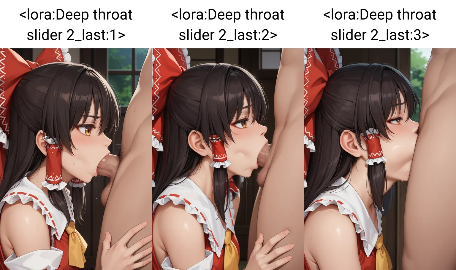 score_9, score_7_up, 1girl, fellatio, hakurei reimu, <lora:Deep throat slider 2_last:1>