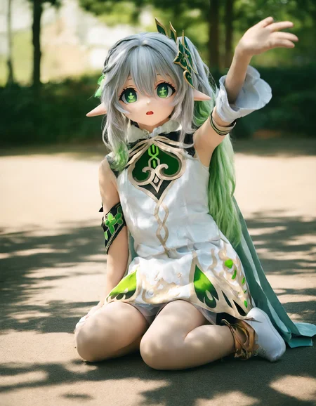 1girl,rosmontis \(arknights\),solo,green eyes,flat chest,animal ears,cat ears,white hair,white pantyhose,serafuku,outdoors,beach,sea,
masterpiece,best quality,safe,<lora:baisi_xl_v1:1>,intense shadows,head tilt, holding, holding flower, looking at viewer, parted lips, solo,sunset, 1girl,
nahida \(genshin impact\),
sunlight, street, sitting, (blurry:1.2), film grain, looking up, road, open hand, blurry foreground, depth of field, detached sleeves, side ponytail, open mouth, dappled sunlight, on ground, symbol-shaped pupils, green hair, outdoors, artist name, cross-shaped pupils, tree shade, shadow, pointy ears, solo focus, leaf hair ornament, arm up, long hair, day, multicolored hair, hair ornament, hair between eyes, leaf, green eyes, streaked hair, grey hair,
masterpiece, best quality, safe
<lora:kig_xl_v1-000021:0.8>
