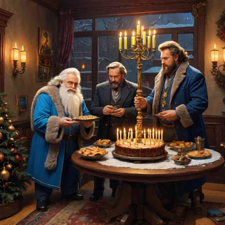 (((4k uhd))), (((high dynamic range:1.8))), ultra detailed, real photographic nikon z7, rich color, hanukkah, rockwell masterpiece, highly detailed environment, (((highly detailed objects:1.4))), disco elysium OverallDetail (Thomas Kinkade Style)