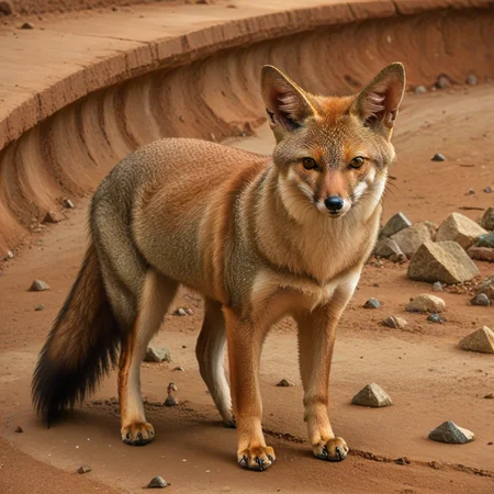 incredibly absurdres,solo,photorealistic,hoaryfox,brown fur,multicolored fur,feral,detailed background,looking at viewer,outdoors,standing on ground,<lora:Foxes_-_Multiple_Species:1>,