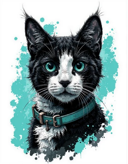 A graphic illustration, black and white, of a cat with bright turquoise collar.
<lora:Dieselcore:0.8> d1eselc0re <lora:Glitchcore_Flux:0.2> gl1tchc0re