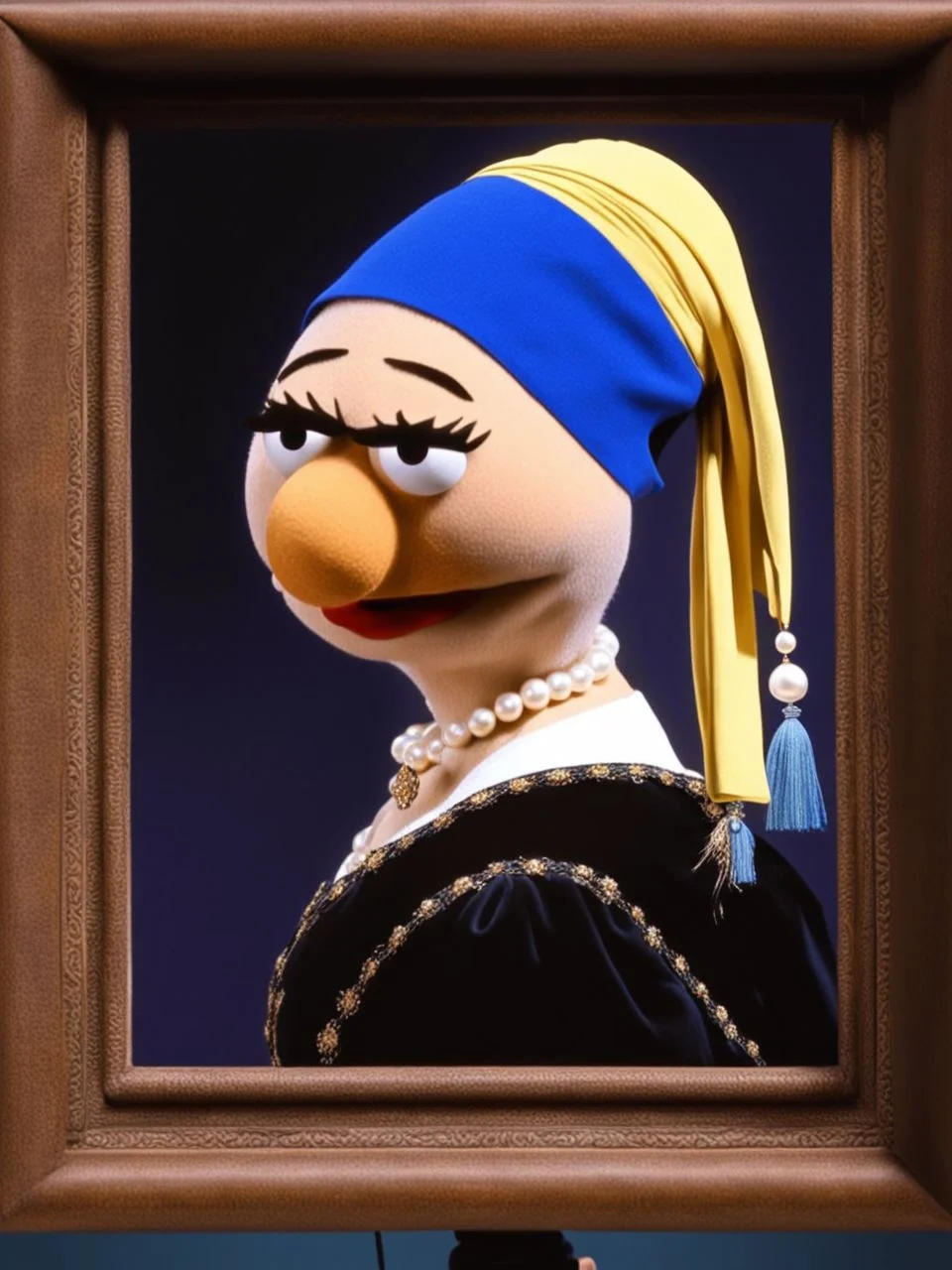 The girl with a pearl earring by vermeer on the MuppetShow <lora:SDXL-MuppetShow-Lora-step00002500:0.8>