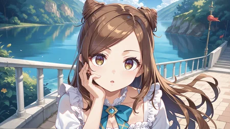 score_max, (score_9, score_8_up, score_7_up:1.0), score_6_up, official art,
, masterpiece, absurdres, high detail, 8k,
riverside, handrail, bench, bust up,
hand on own face, expressionless, parted lips, open mouth
iroha, brown hair, cone hair bun, long hair, frilled dress, white dress, bowtie,
<lora:XL_Pony_MGCM-iroha-t1:1.0>