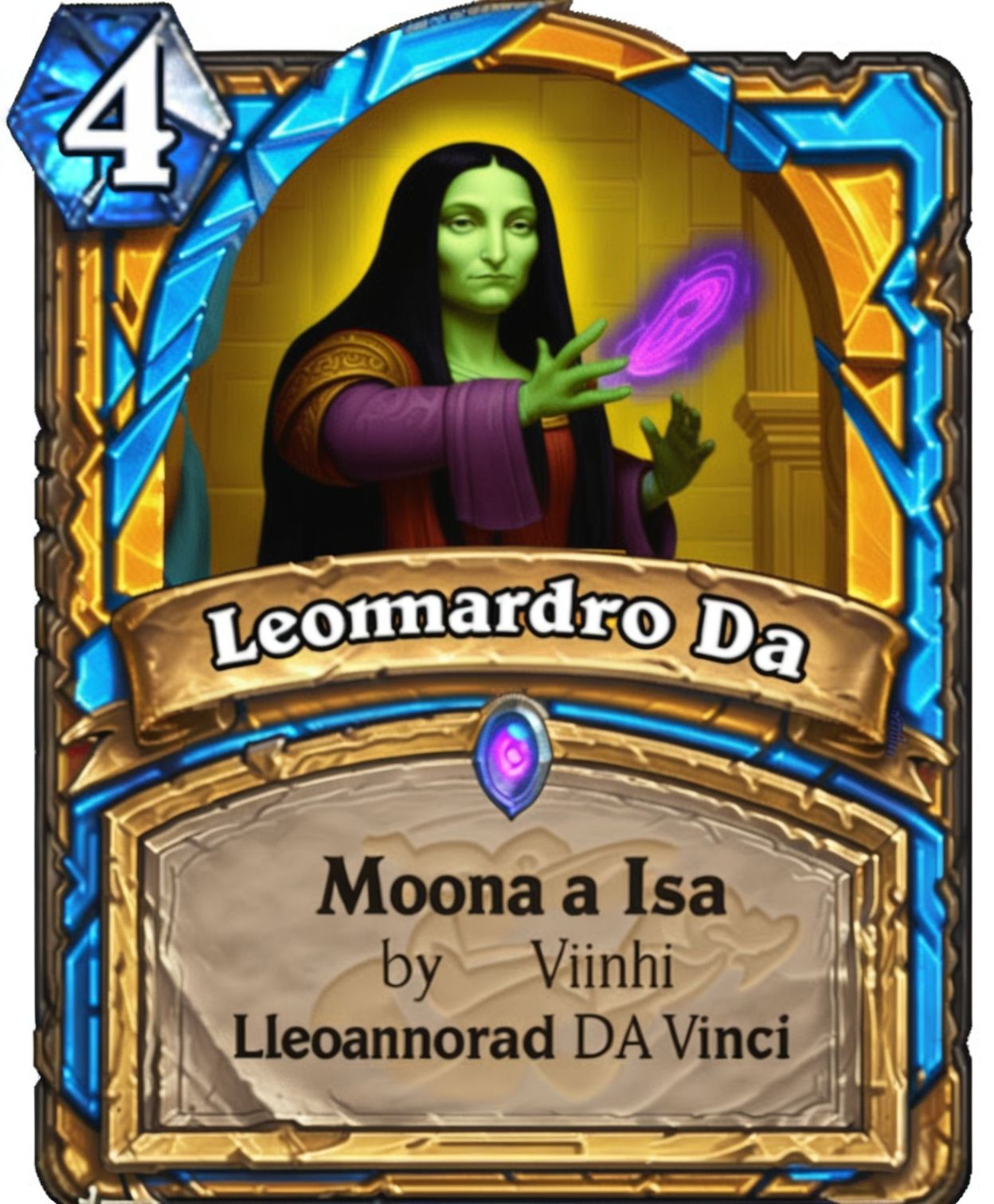 A ((mona lisa by leonardo da vinci)) Hearthstone Card  <lora:SDXL-HearthstoneCard-Lora:0.8>