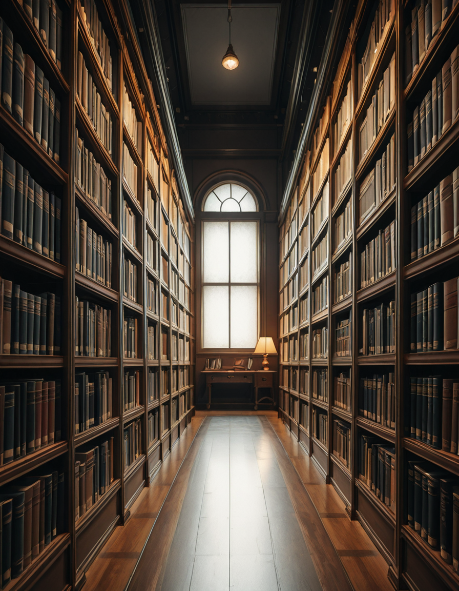A quiet and dimly lit aisle in a grand university library, lined with tall wooden bookshelves filled with countless books of various sizes and colors. The shelves stretch high, nearly reaching the ceiling, with small ladders placed along the aisle for access to the upper rows. The soft glow of overhead lights casts a warm ambiance, illuminating the dust particles floating in the air. The floor is covered in polished hardwood or a subtle-patterned carpet, absorbing the quiet footsteps of visitors. At the far end of the aisle, a large window lets in a gentle stream of natural light, creating a contrast between the warm artificial glow and the cool daylight. Some books are slightly pulled out from the shelves, and a few are stacked on a nearby wooden table, suggesting recent use. The atmosphere is serene and intellectual, evoking a sense of knowledge, discovery, and timeless academia. The composition is symmetrical, drawing the eye down the center of the aisle, creating depth and perspective.
<lora:SDXLFaeTastic2400:0.4> <lora:extremely_detailed:0.4> extremely detailed, <lora:University_Library_41sl3-ill:1>,University Library 41sl3, Masterpiece,best quality,hi res,8k,hi res,8k,award winning,(sharp focus, intricate, highly detailed),