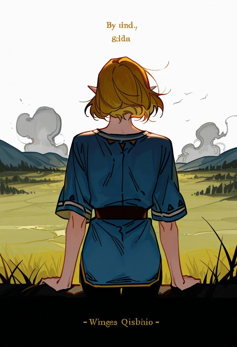 best quality, detailed face, detailed eyes, , , 
by kp, wwdenslow
masterpiece, best quality, very aesthetic, absurdres, safe, best_quality, detailed, masterpiece, very_aesthetic, absurdres, rating:safe, modare, qiandaiyiyu
BREAK
by luoman19921, by nishikujic, kawacy,  ,  by chengongzi123, bbybluemochi, mulihaohao,
\
1girl, studio_ghibli, princess zelda, blue tunic, from behind, landscape, smoke, masterpiece, best quality, amazing detail, high definition