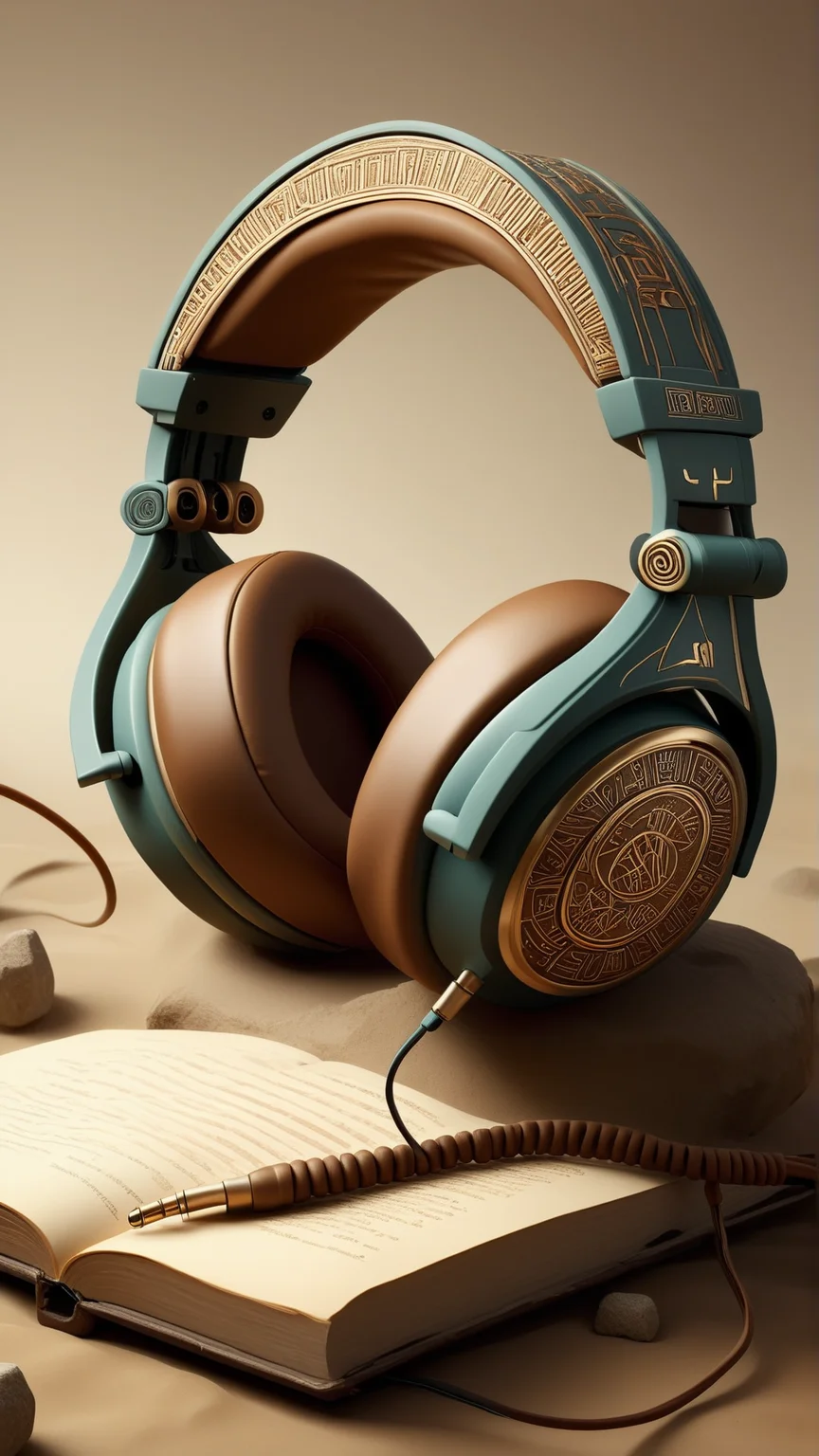 fantasy, archaeology theme, <lora:ExpeditionStyleXL:1> ExpeditionStyle headphones on an empty surface