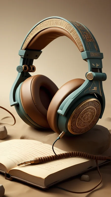 fantasy, archaeology theme, <lora:ExpeditionStyleXL:1> ExpeditionStyle headphones on an empty surface