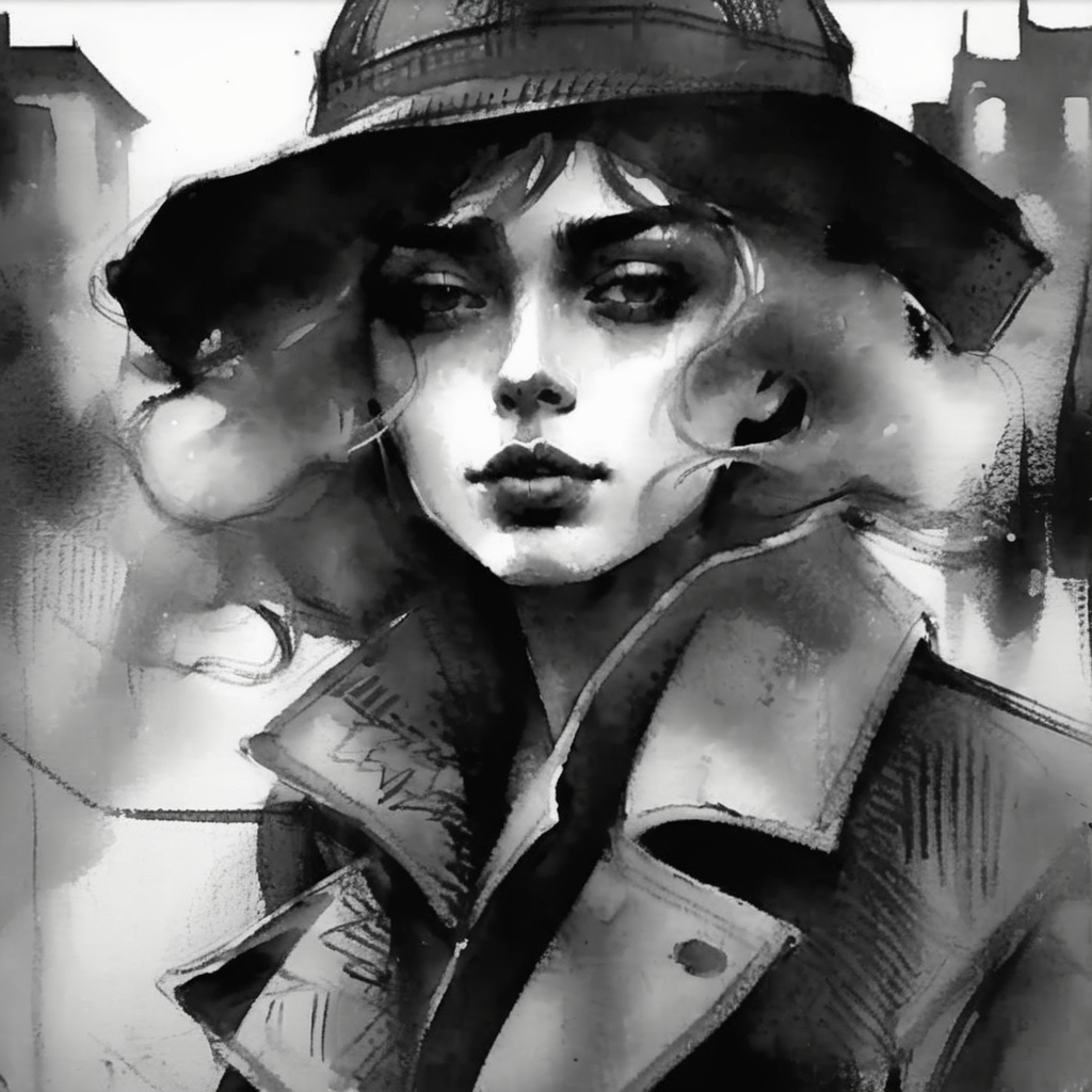 drawix22 a gangster girl in a coat and a hat in a 1920s city, dark, very detailed<lora:drawix22:1>