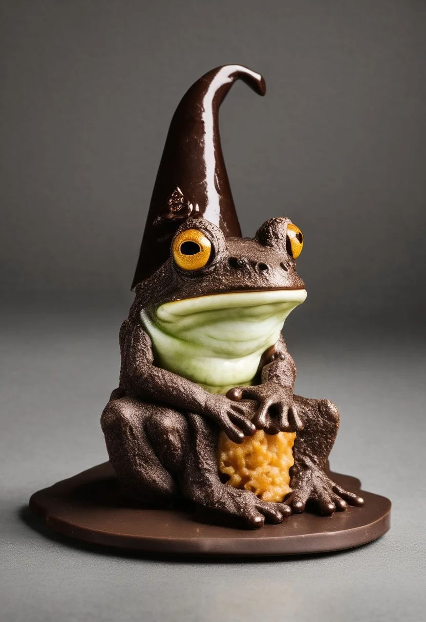 frog with a wizard hat made of chocolate
