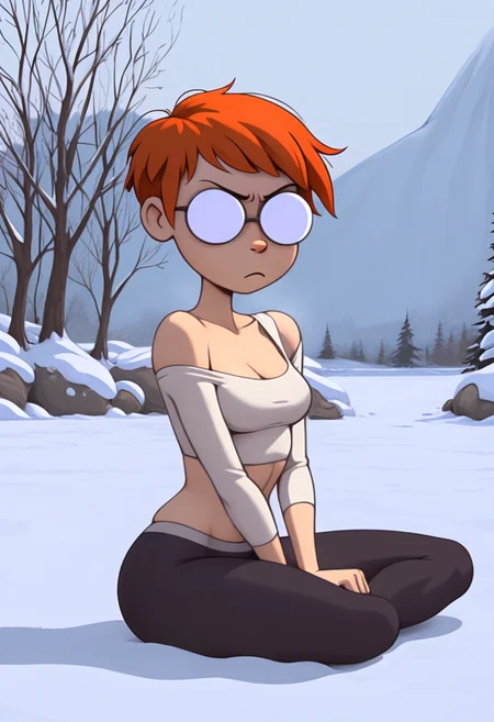 masterpiece, best quality, absurdes, 1girl, solo, full body,
<lora:Rena (Anders Loves Maria) (Illust):0.8>
Rena_Girl, opaque round glasses, opaque glasses, orange hair, pixie cut, frown, annoyed,
crop top, midriff, off shoulder, yoga pants, medium breasts,
outdoors, snow, detailed background,
<lora:Detailer_NoobAI_Incrs_v1:0.4> detailed,
<lora:princess_rc_il:0.5>