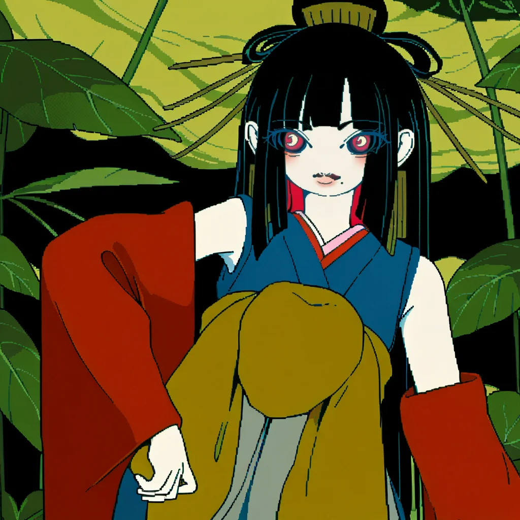 pixel-art, score_9, score_8_up, score_7_up, score_6_up, score_5_up BREAK t1u5, 1girl, mole under mouth, colored sclera, pink eyes, symbol-shaped pupils, long hair, black hair, blue kimono, sleeveless, earrings, hair stick, hime cut, sidelocks, hair ornament, colored inner hair, yellow obi, red sleeves, detached sleeves, cowboy shot, pale skin, looking at viewer, solo, <lora:tukiGirlPDXL32v0.93tx1:1.1>, low-res, blocky, pixel art style, 8-bit graphics
