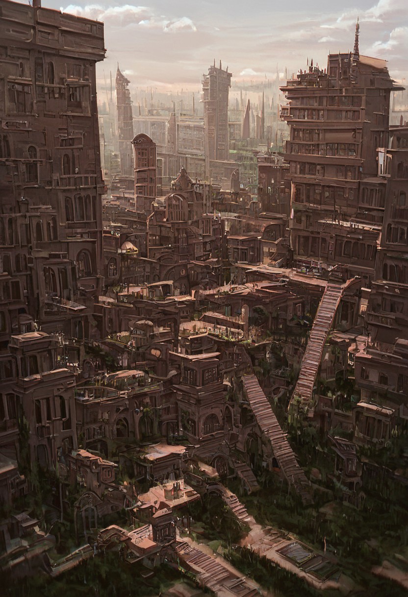 score_9, score_8_up, score_7_up, high quality humans body,
walked humans, humans on strairs, humans, 
crazystair, multidimensional stairs labyrinth, mdsl, outdoors, no humans, window, building, scenery, stairs, city , towers, grass, fog