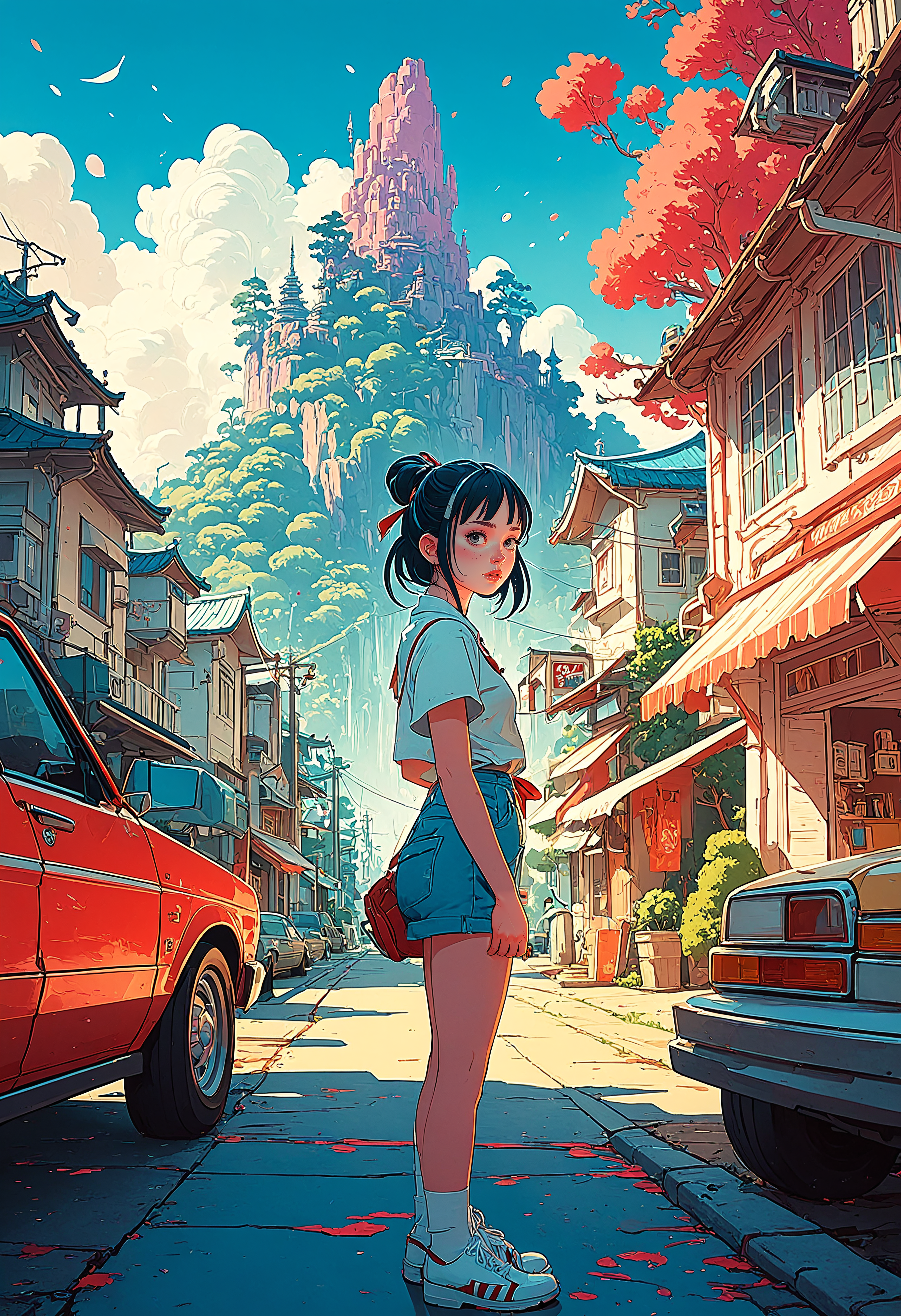 WANDERLUST ER, painted by James Gilleard, surrealism, airbrush, art by JamesJean and  fine details, Anime, realistic shaded lighting poster by<lora:add-detail-xl:1> <lora:MJ52:0.5> <lora:sss:0.5>