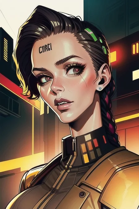portrait of beautiful cyberpunk woman, cyborg, in cyberpunk city, face focus <hypernet:icsA3_icsA3:1>