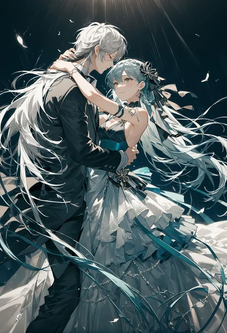 score_9, score_8_up, score_7_up, best quapoty, highres, absurdres, source_anime, 1girl, n0l4nd, <lora:n0l4nd:0.7>, ARKNIGHTS NOBODY, <lora:Arknights Nobody:0.7>, Dancing with a partner, she twirls gracefully in a flowing ballgown, radiating joy