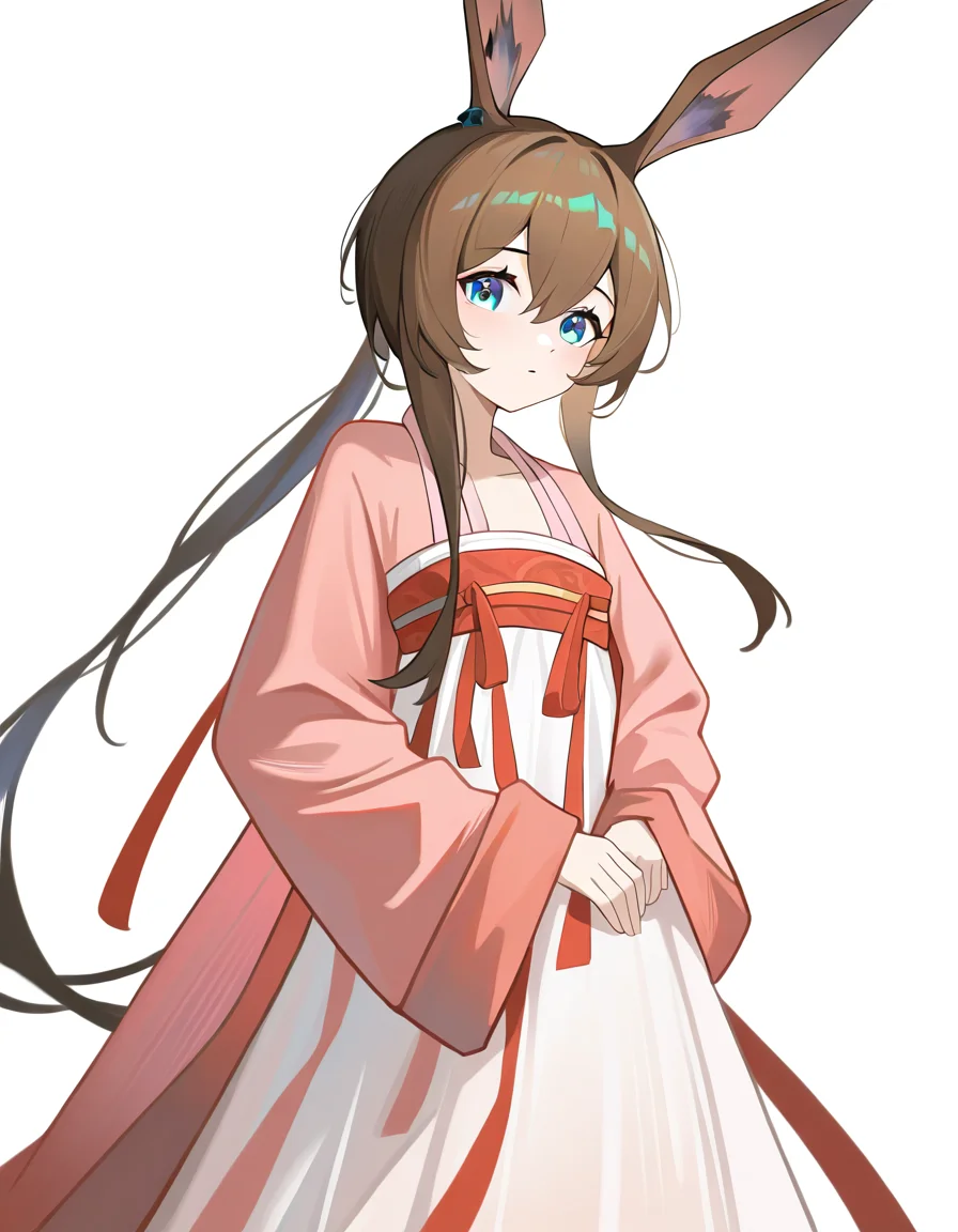 1girl,simple background,amiya \(arknights\),white background,hanfu,cowboy shot,<lora:hanfu-000018:1>,, masterpiece, best quality, very aesthetic, absurdres,newest, incredibly absurdres,