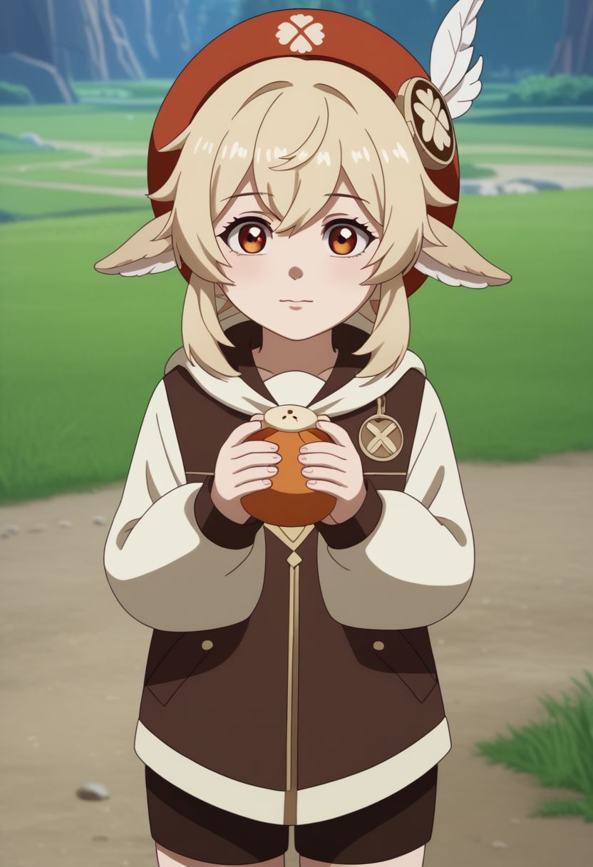 ffxv style,1girl, klee_\(genshin_impact\), cute, princess, pretty, adorable, smooth anime style,, anime coloring, 2d, flat coloring, cel shading, cel shaded BREAK  PonyXLV6_Scores
