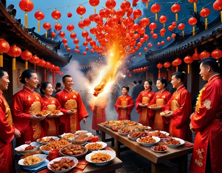 In the magic of the Chinese New Year 2025, the Year of the Snake emerges in splendor. The streets are adorned with golden streamers, symbols of wisdom and renewal. Dancers in shimmering costumes weave to the beat of drums, while incense fills the air. Families exchange red envelopes, hoping for luck and prosperity, celebrating a radiant future together