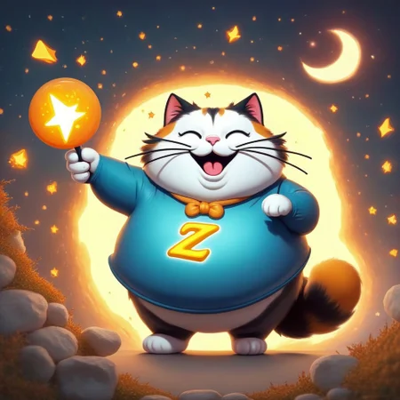 buzz, a magic fat cat that pops put the word BUZZ!