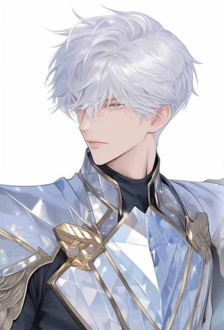 (masterpiece,best quality,ultra_detailed,highres,absurdres:1.2)),masterpiece, fashion, Sentai costumel, solo, villain costume, ultra details. profile picture, crystal, colorful, 1boy, male focus, white background, armor, solo, sparklehair<lora:krmaleface-4-sdxl:1>