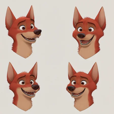 sharp lines:1.5, (best quality), (tail:1.3), Disney, Pixar, Zootopia, concept art, correct eyes, correct eyes, detailed eyes, hairstyles, detailed muzzle, detailed mouth, detailed fur, five fingers, proper hands, detailed character, high quality, 5 fingers, sharp lines, solo, (Kelpie dog:1.5), Kelpie, black collar, ((red fur)), male, (canid)), five fingers, four toes, tail, ((kelpie)), Tail, brown eyes, Pup, male, canine, kelpie, brown eyes, red fur, teen, smaller body, cute, happy, excited, pointy ears, black collar, 2d, sketched, water color, plain background, Pixar, Disney, perfect eyes, perfect sketch, black tshirt, concept art, detailed, solo, solofocus, 1boy, perfect proportions, accurate proportions, conceptart,multiple views,white background,simple background