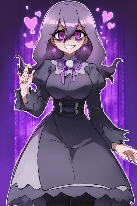 score_9, score_8_up, score_8, medium breasts, (curvy), cute, eyelashes, ,,, zzHexyZA, purple eyes, bags under eyes, hair between eyes, long hair, purple hair, long sleeves, bow, jewelry, black dress, purple dress, black pantyhose, juliet sleeves, purple bow, purple bowtie, ,<lora:HexManiacPokemonZA_PDXL:1.0>, ,,, BREAK, smile, looking at viewer, cowboy shot, ,,, embedding:zPDXL, Expressiveh, ,,, <lora:PrismaIllya_PDXL_v3:1.0>, <lora:SDXLFaeTastic2400:0.5>, <lora:Expressive_H-000001:0.4>,