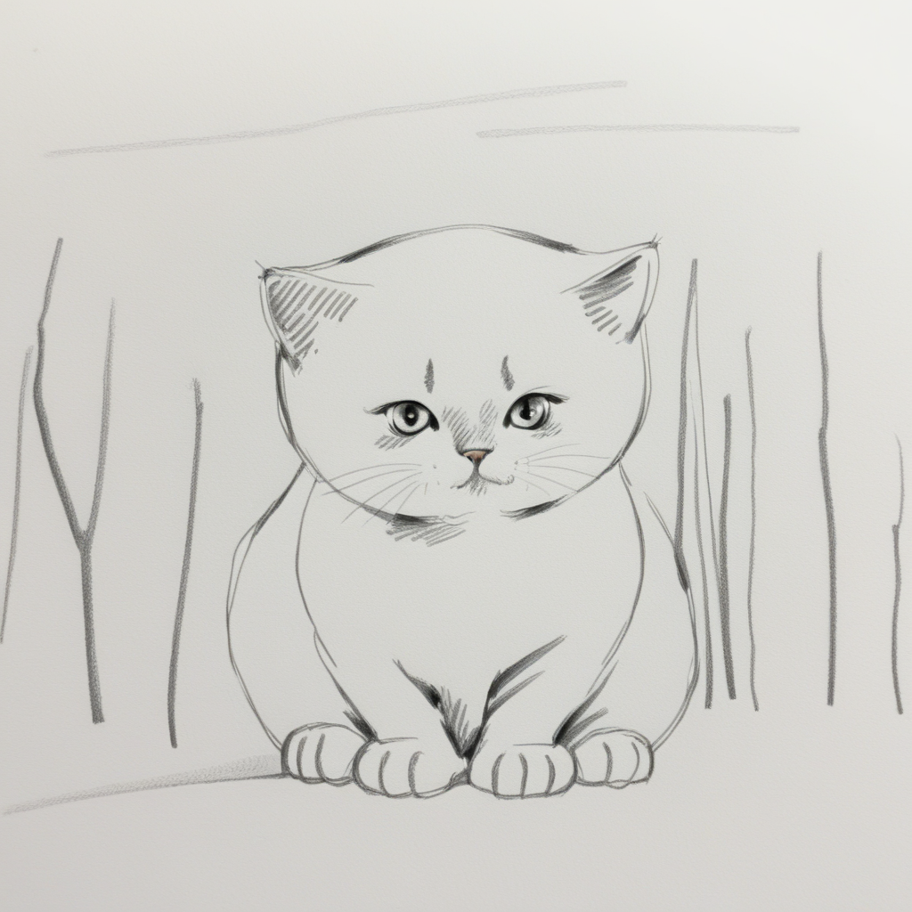 a pencil sketch with bold lines of a cute cat