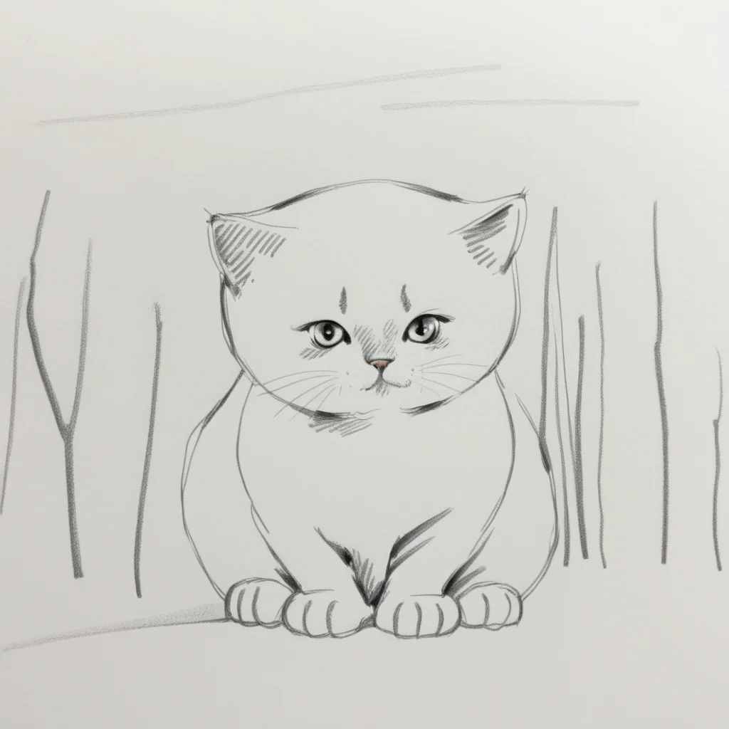 a pencil sketch with bold lines of a cute cat