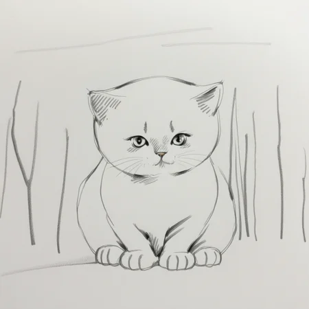 a pencil sketch with bold lines of a cute cat