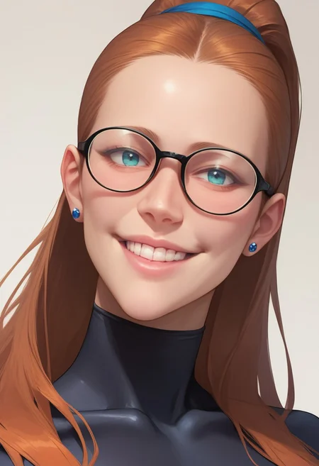 giomaram,
clear eyeglasses,
long hair, all hair in ponytail, smiling, tight ponytail,
(anime), cartoon,
white background, portrait, looking at viewer, from front,
score_9,score_8_up,score_7_up