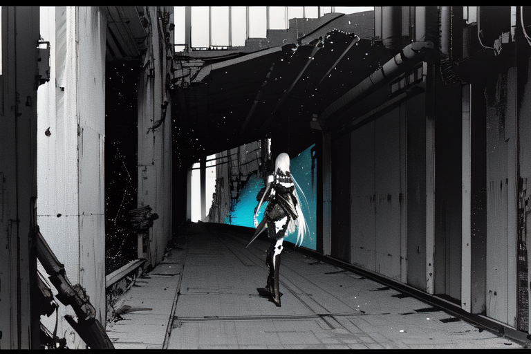 highly insanely detailed, masterpiece, top quality, best quality, highres, 4k, 8k, RAW photo, (very aesthetic, beautiful and aesthetic),  
tsutomu nihei,nihei_tsutomu,blame!,blame gakuen!,abara,TNstyle,sidonia_no_kishi,dark sky,black sky,dome,wire,star \(sky\),starry sky,clouds,drainpipe,light particles,bones,toha heavy industries,concrete walls,metal walls,gauna,gauna mech,walkway,machinery,letterboxed,air conditioner,ventilation fan,ventilation shaft,tentacles,bridge, 
<lora:blamev2:0.8>, 
(1girl:1.3), 
solo focus, 
a colorful background,(colour sequence background),âââ