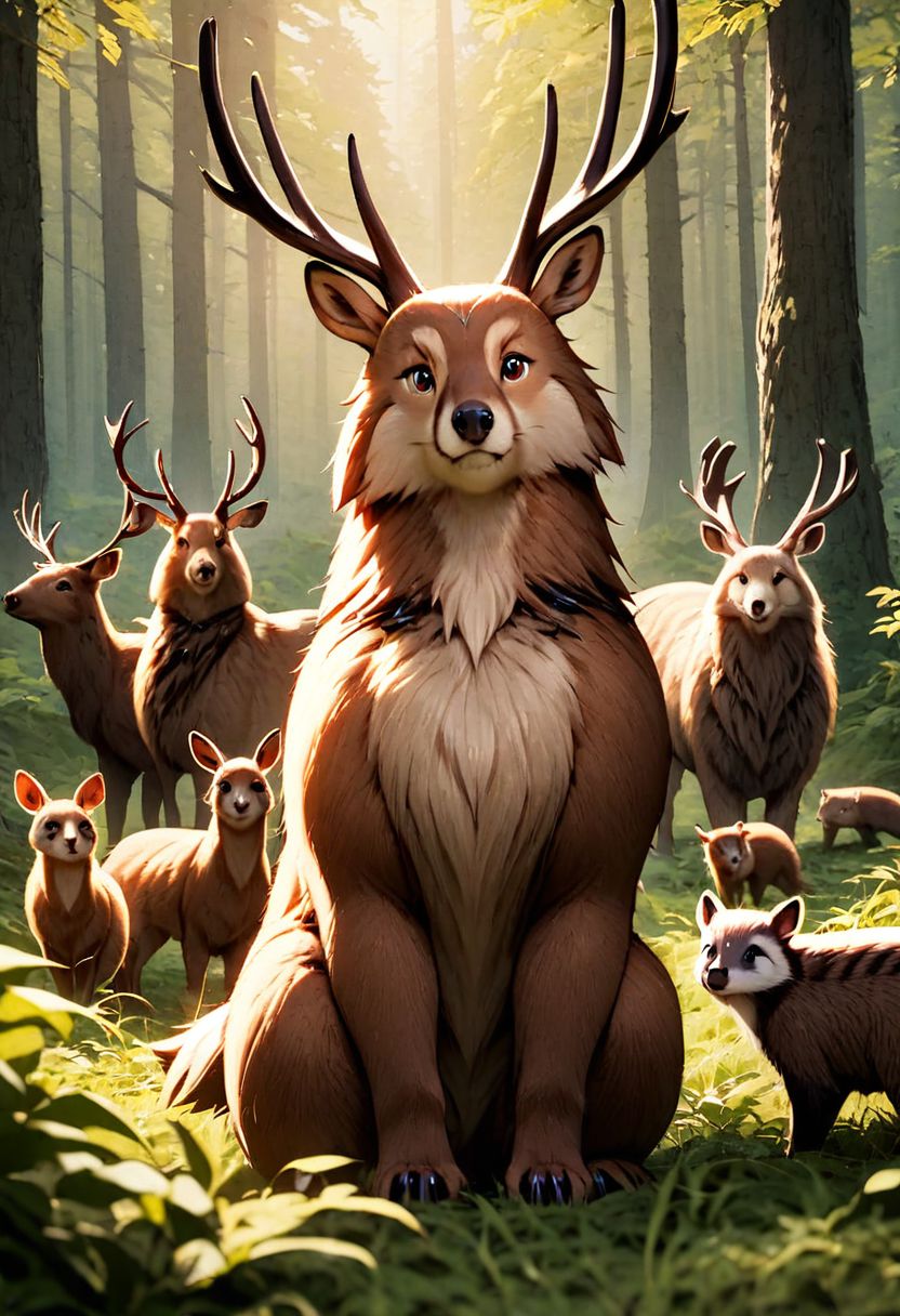 RAW photo, perfect photo, best lighting, masterpiece,best quality,wolf,red deer, roe deer, wild boar, chamois, ibex, mouflon, brown hare, European rabbit, European beaver, European otter, European mink, European polecat, European badger, European hedgehog, European mole, red squirrel,
outside in European forest, cute,epic fantasy world,vivid colors,detailed,  , sunset fantasy , masterpiece , 2k