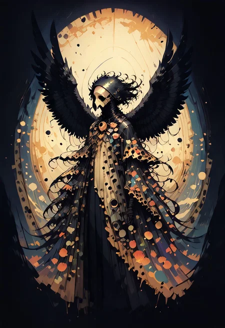 score_9, score_8_up, score_7_up, BREAK,
1boy, solo, Highly detailed, d4rkpurp, plague doctor, mask, w1ngs, angel wings, black wings, floating black feathers, backlit by the moon, face focus, (reaching out), atmospheric, dark, ddpapa, concept paint, abstract art,