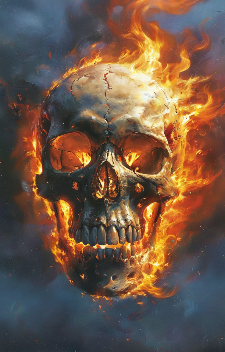 masterpiece,best quality,<lora:tbh60-sdxl:0.75>,burning skull animals