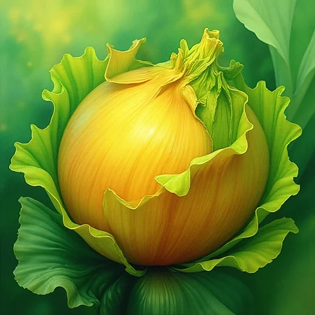 <lora:Florate Flux_v2_epoch_3:0.9> A surrealist painting of sienna and caribbean green plain organic geometric onion, with ruffled winding jade edges
