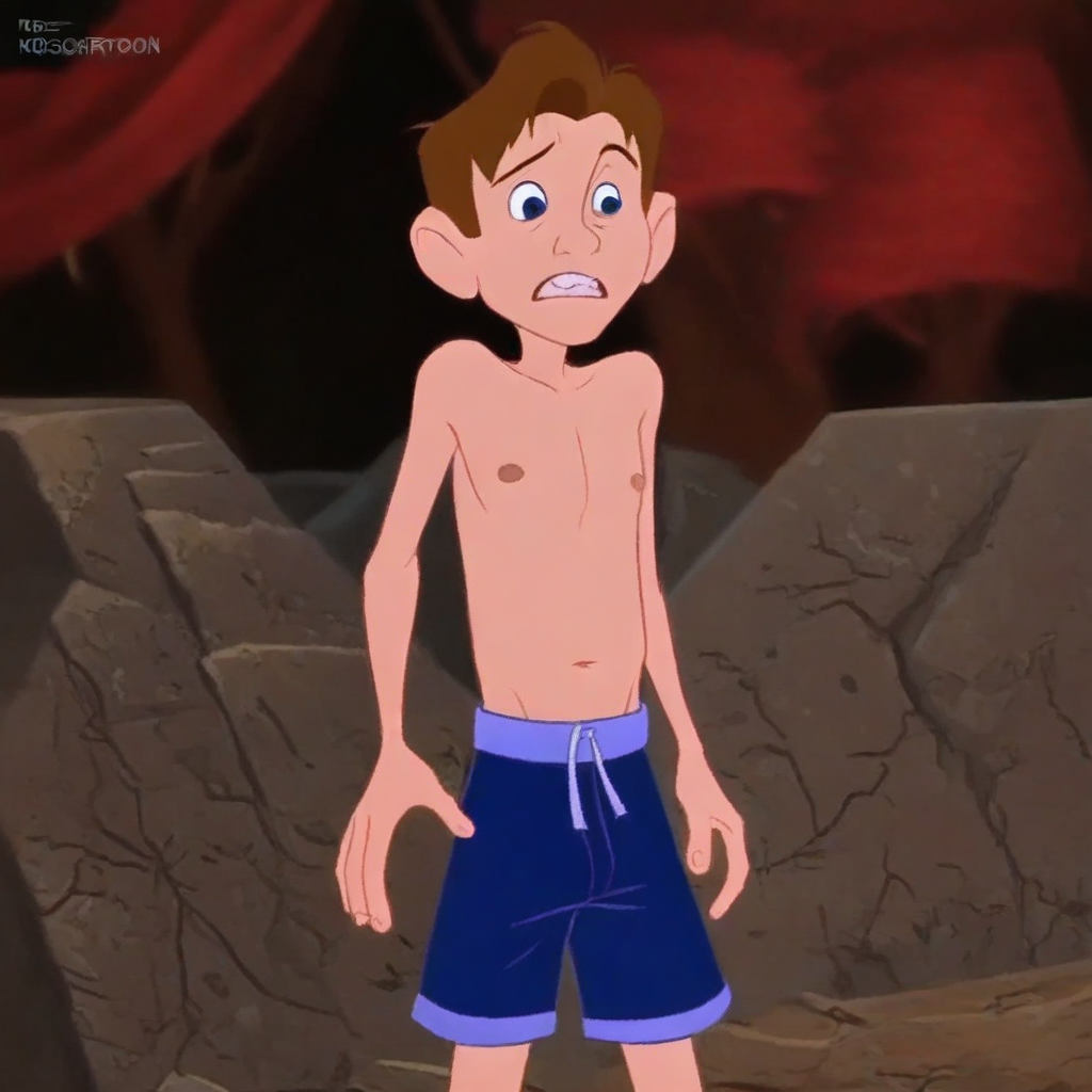 Solo, 1boy, Male focus, H0garth, Brown Hair, Blue Eyes, Teeth, Topless Male, Shorts, Nipples