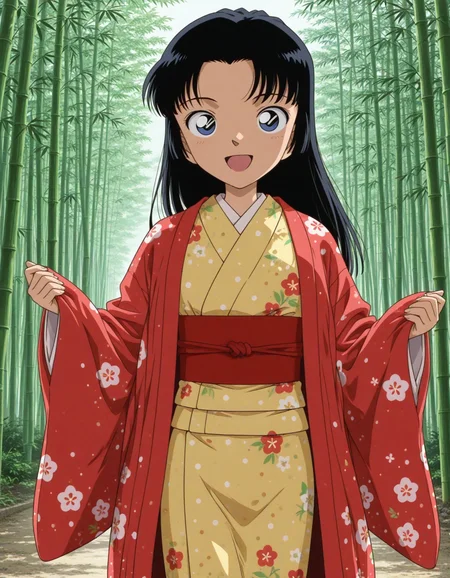 1girl, solo, masterpiece, best quality,anime screencap,(meitantei conan:0.4),anime coloring,
<lora:ito_megumi_conan_v1_IL:0.8>,ito megumi,long sleeves,black hair,red obi,official alternate hairstyle, red kimono,cos7,open clothes,layered kimono,yellow yukata, furisode,parted bangs, blunt bangs,straight hair,bob cut, floral print kimono,polka dot yukata,long hair, forehead,
<lora:dmd2_sdxl_4step:1>,cowboy shot,looking at viewer,smile, open mouth,, bamboo forest,day, outdoors,happy,
