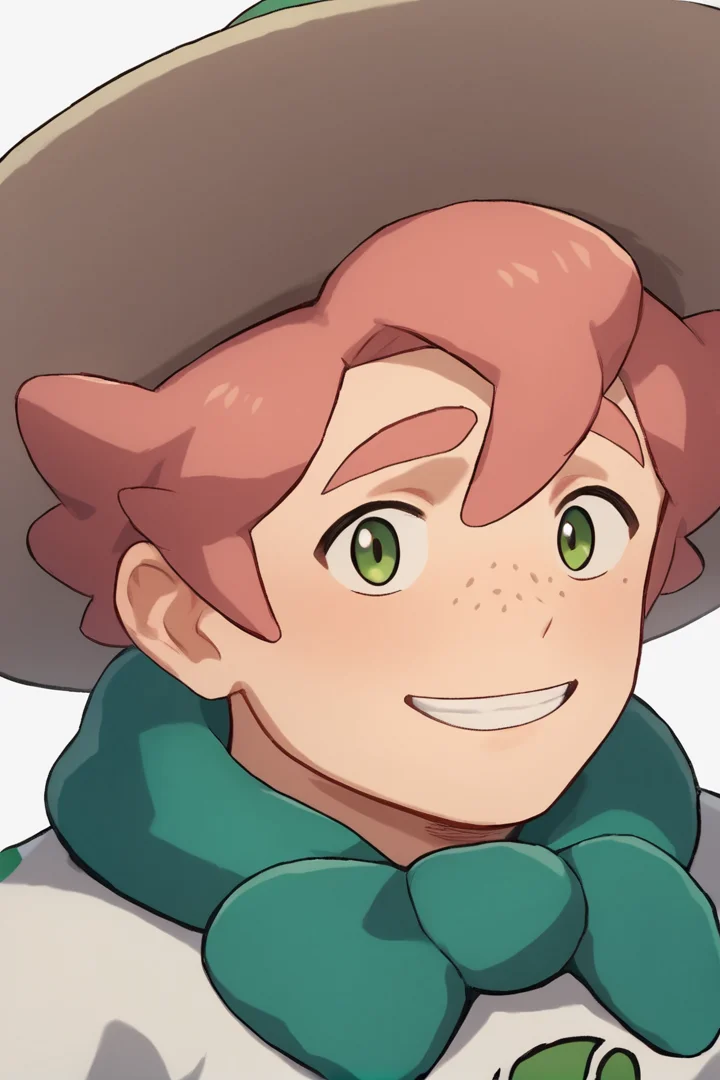 score_9, score_8_up, score_7_up, source_anime, source_explicit
Milo, 1boy, solo, green eyes, pink hair, hat, freckles, male focus, close up, smile
<lora:detailed_notrigger:1><lora:Milo_-_Pokemon_Sword__Shield:1> <lora:Smoothanime:1>