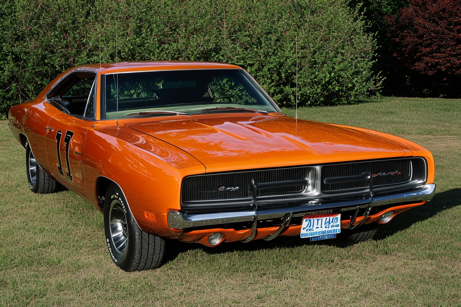 dodgechargergenerallee, ground vehicle, car, vehicle focus, no humans, high detail photography, sharp focus, 01, general lee