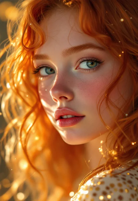 hyperrealistic digital painting by J. Scott Campbell and Thomas Saliot and Jeremiah Ketner and Lois van Baarle, lifelike anime, incredibly detailed, bokeh, ultra realistic, 8k, incredibly cute ginger girl