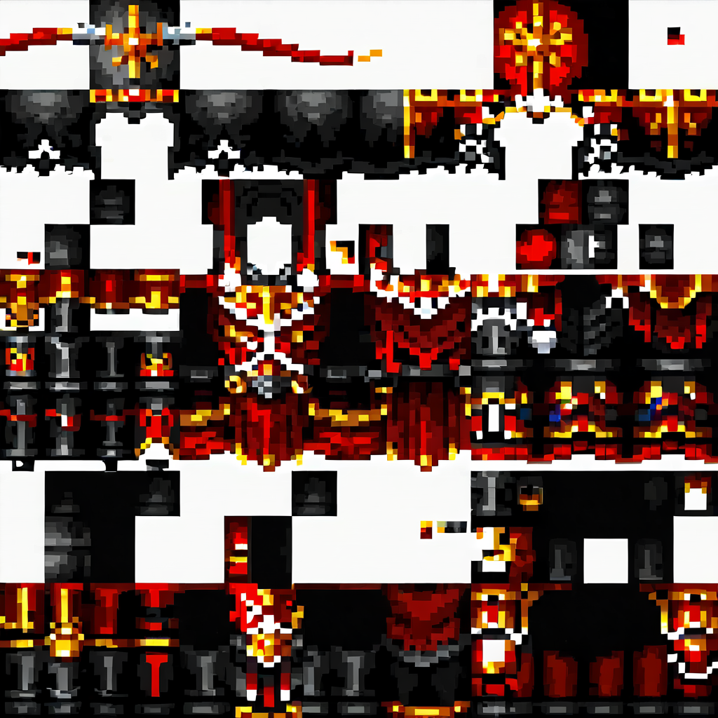 <lora:MinecraftArmor_Pony_pixeled:1> MinecraftArmor, no_human, armor texture layer, white background, texture map, armor with red and black dragon scales and horns
