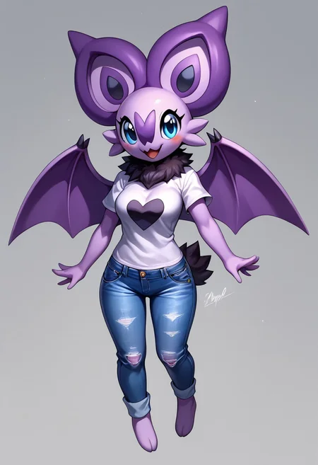 score_8_up, score_7_up, score_6_up, source_anime,, rating_explicit, BREAK solo, mouth, ,smile , medium breasts ,female, ,cute,anthro, ,,,cute ,cute head,,pokemon (creature),,1girl, breasts, , breasts, ,,cute,,mouth,,park,,anthro,form anthro,,happy, , EyesHD, blue eyes, noibat,,hands,legs,purple body, , body,,very purple body,wings,tee-shirt,jeans,clothes