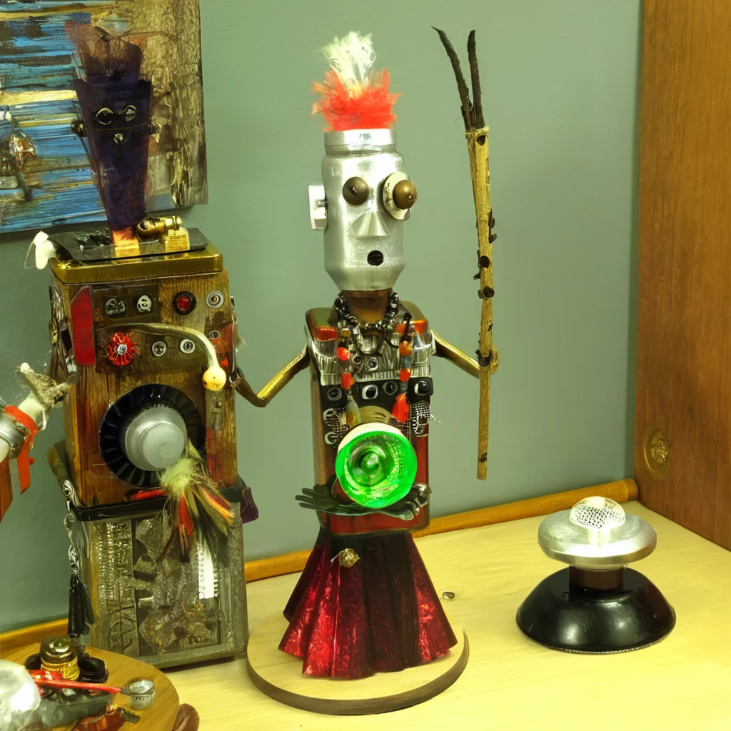 recyclforge shaman in room<lora:recyclforge:1>