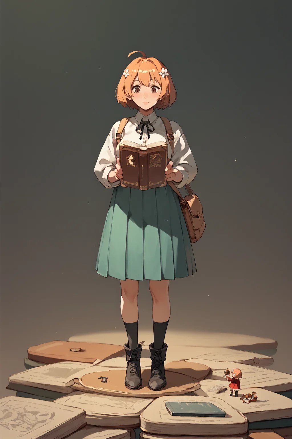 <lora:mini-people:1> minipoeple, minigirl, woman standing next to regular sized book, regular sized objects,  <lora:RD-MAnon-XLV1.1:1>, , source_anime, score_9_up, score_7_up, score_8_up