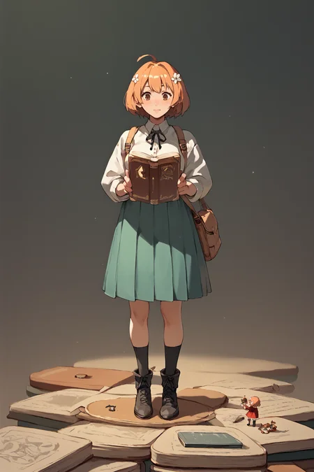 <lora:mini-people:1> minipoeple, minigirl, woman standing next to regular sized book, regular sized objects, <lora:RD-MAnon-XLV1.1:1>, , source_anime, score_9_up, score_7_up, score_8_up