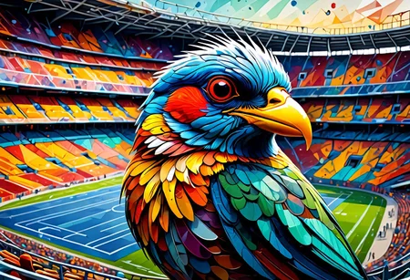 a colored  painting of a bird view from a football stadium   , (8k, RAW photo, best quality, masterpiece:1.2),best quality, ultra high res,(sharp focus:1.2),DOF, geometric patterns, intricately detailed, perfectly balanced, deep fine edges, artistic photorealism,photorealism, vivid colors,, 8K, UHD, many details, extreme detailed, full of details, BadDream, Jed-Splash,    <lora:ColourfullSplashStyle:0.5>