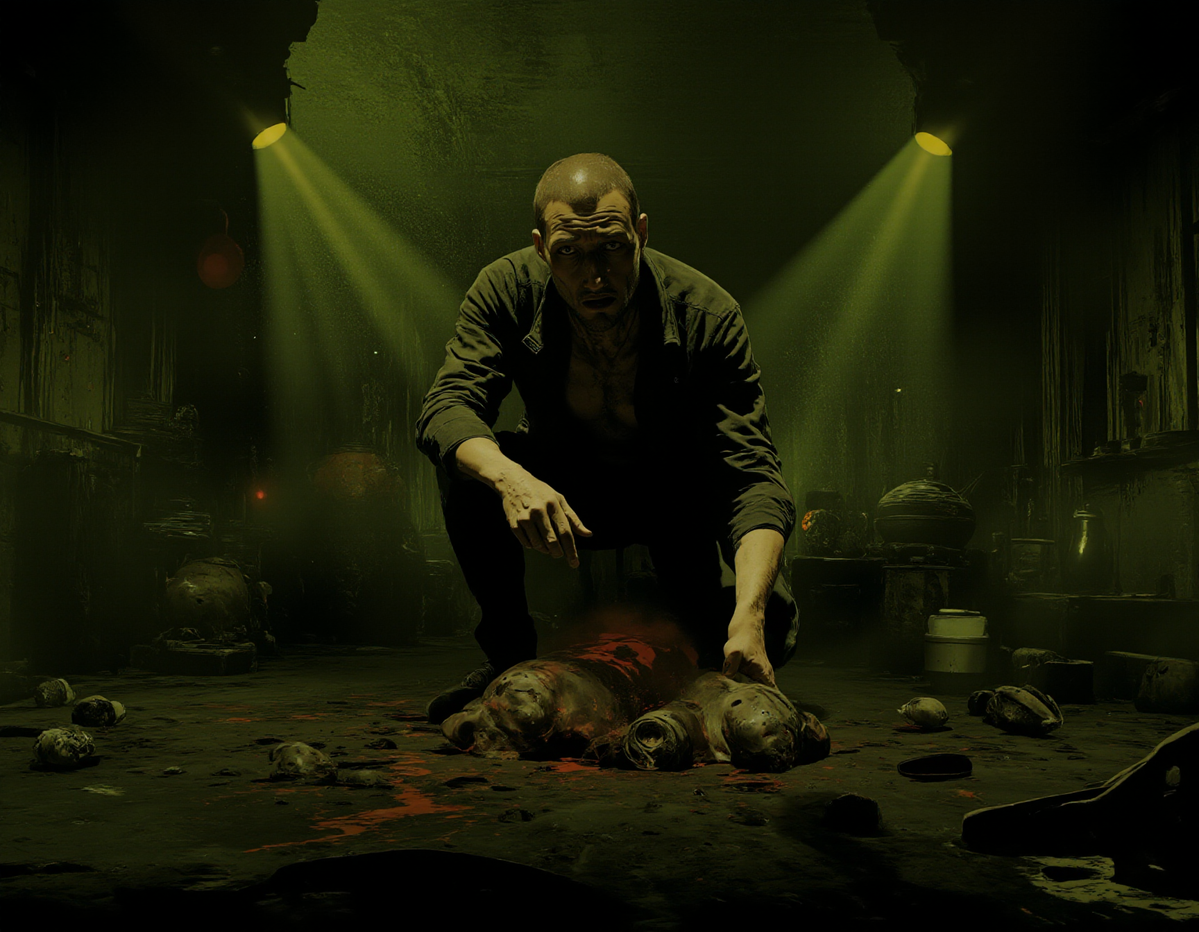 faded colors, masterpiece, best quality, 8k, hyper detailed, best quality, ultra high res, high resolution, detailed, raw, A twisted scientist, face obscured by a grotesque mask, surrounded by horrifying experiments, fingers stained with dark fluids, an aura of madness, deeply unsettling, Hollywood Cinematic Film style,epic photography,dramatic light,Kodak film style,,DarkAtmosCE style,,Blade Runner style,,anime style,<lora:Luminous_Shadowscape:0.6>,<lora:Hollywood Cinematic Film style v1:1>,<lora:DarkAtmospheric:0.6>,<lora:Blade Runner style v1:1>,<lora:anime style (Tales of black freighter) v1:1>