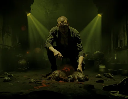 faded colors, masterpiece, best quality, 8k, hyper detailed, best quality, ultra high res, high resolution, detailed, raw, A twisted scientist, face obscured by a grotesque mask, surrounded by horrifying experiments, fingers stained with dark fluids, an aura of madness, deeply unsettling, Hollywood Cinematic Film style,epic photography,dramatic light,Kodak film style,,DarkAtmosCE style,,Blade Runner style,,anime style,<lora:Luminous_Shadowscape:0.6>,<lora:Hollywood Cinematic Film style v1:1>,<lora:DarkAtmospheric:0.6>,<lora:Blade Runner style v1:1>,<lora:anime style (Tales of black freighter) v1:1>