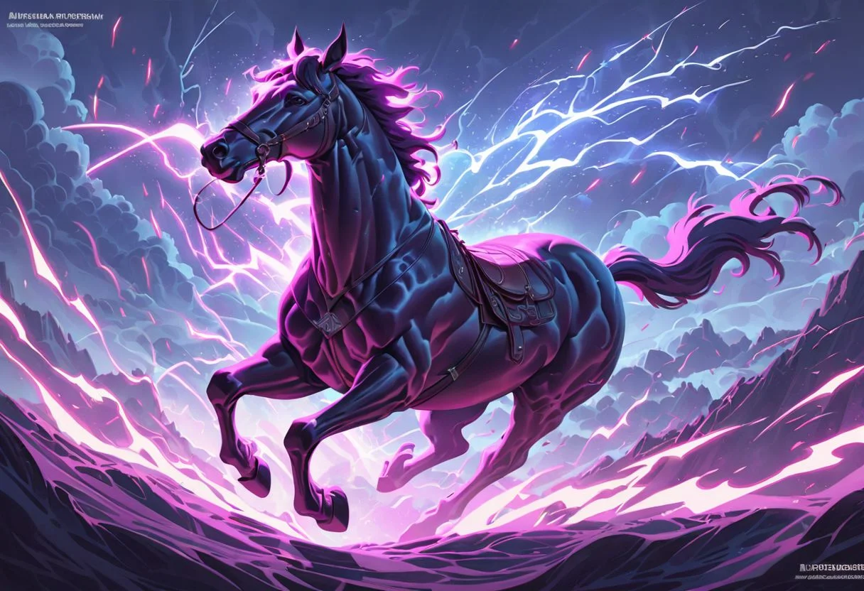 Realistic painting of a large horse galloping powerfully across a vast steppe, with dynamic ray tracing capturing the sunlight filtering through an expansive sky, by artists inspired by the detail and lifelikeness of George Stubbs and the dynamic compositions of Frederic Remington, cinematic composition, trending on ArtStation
BadDream, anzhcdreamwave, aesthetic, glowneon, glowing, sparks, lightning